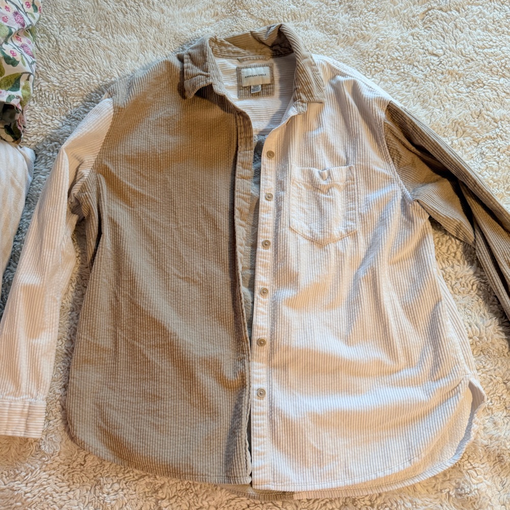 American Eagle Outfitters Corduroy Shirt in Cream and Tan